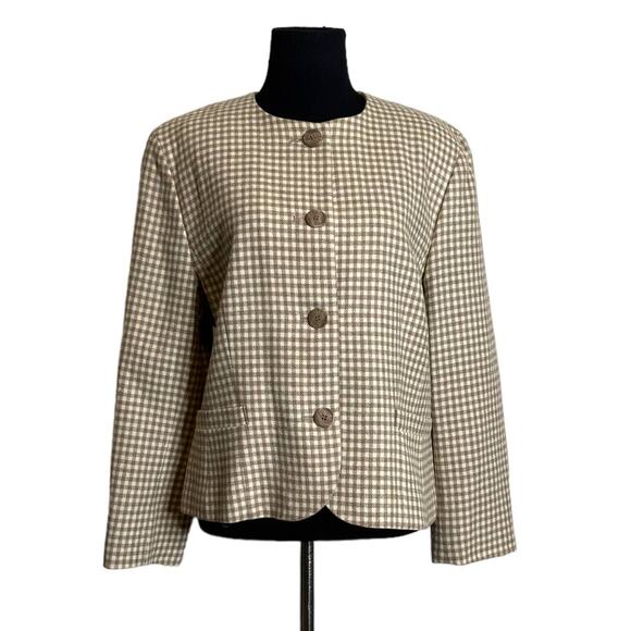 Pendleton vintage beige gingham wool button blazer size P14 - Picture 1 of 10